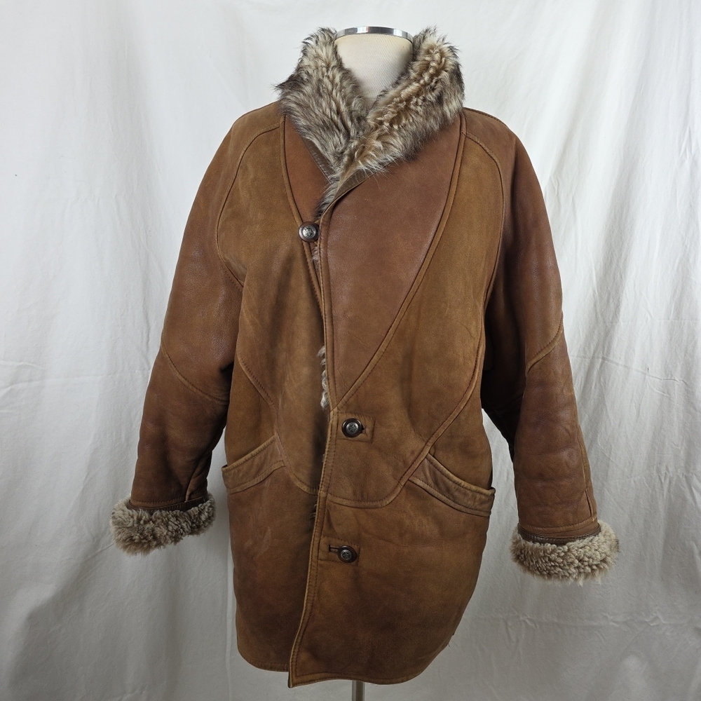 Vintage Brown Suede Penny Lane Bratz Womens Coat Jacket Faux Fur Large Teddy - Picture 2 of 16